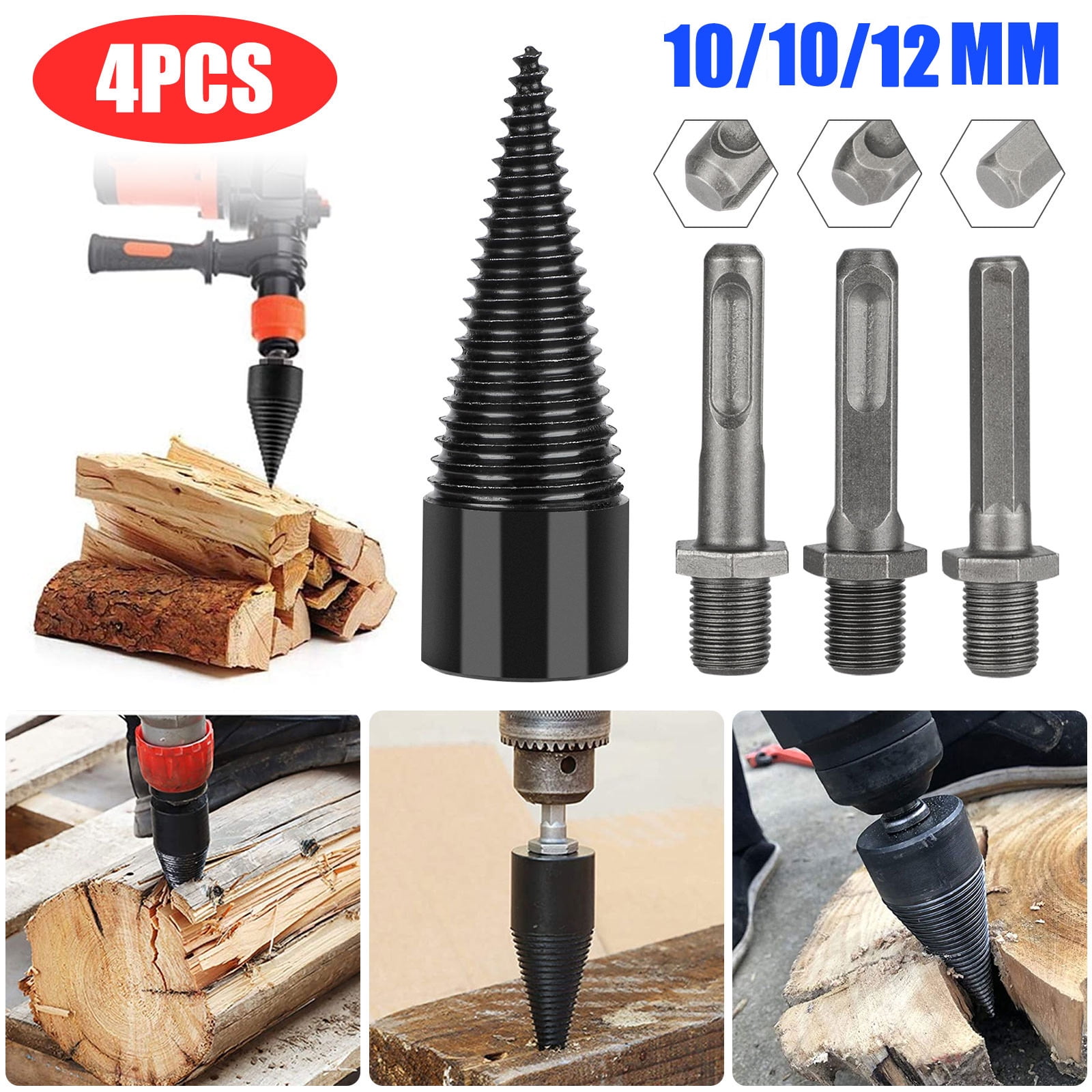 35MM Log Splitter Drill Bit Screw Cone Kindling Firewood Hand Stick Tool Steel 