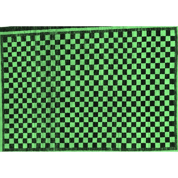 Ahgly Company Indoor Rectangle Checkered Emerald Green Modern Area Rugs, 7' x 10'