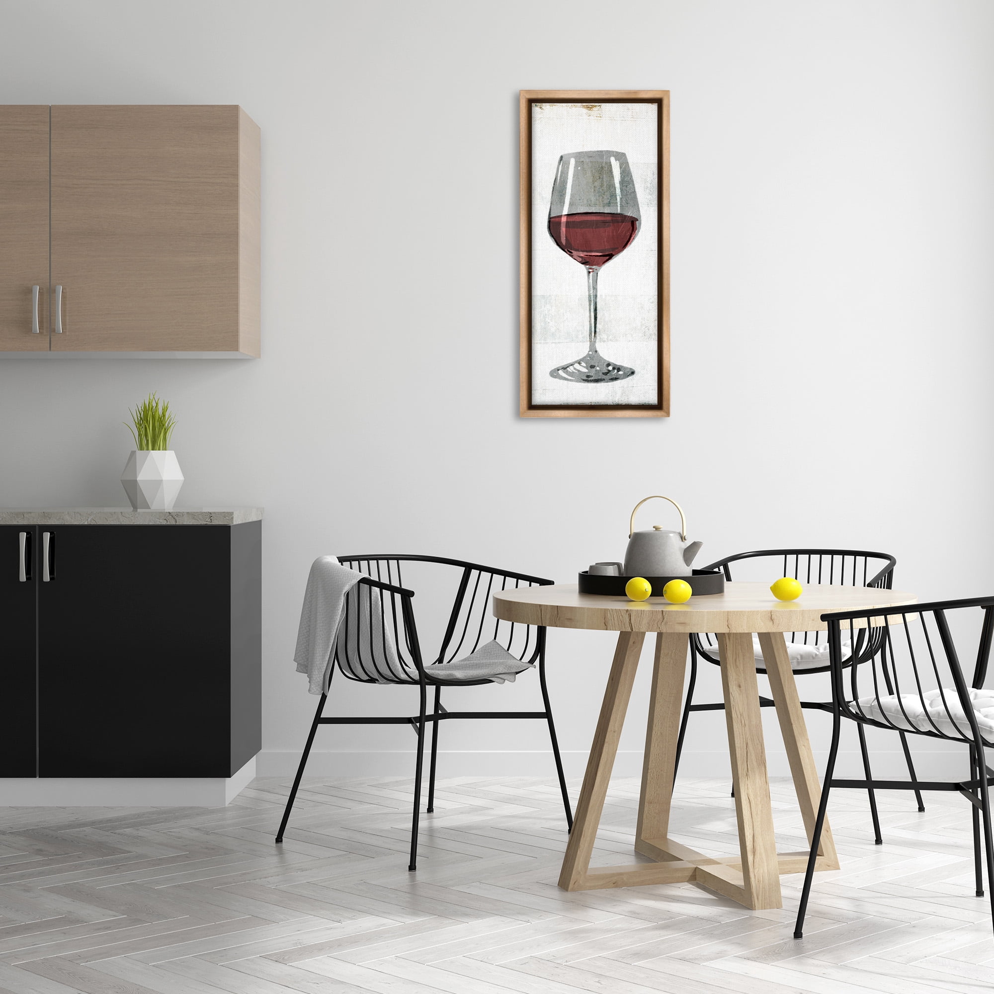 Stupell Industries Rustic Kitchen Red Wine Glass Food & Beverage Painting Brown Floater Framed Canvas Art Print Wall Art, 15 x 31