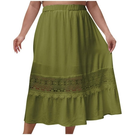 

Hyknon Skirts for Women Casual Solid Color Temperament Elegant High Waisted Midi Length Loose Plus Size Hollow Soft Comfortable Skirts