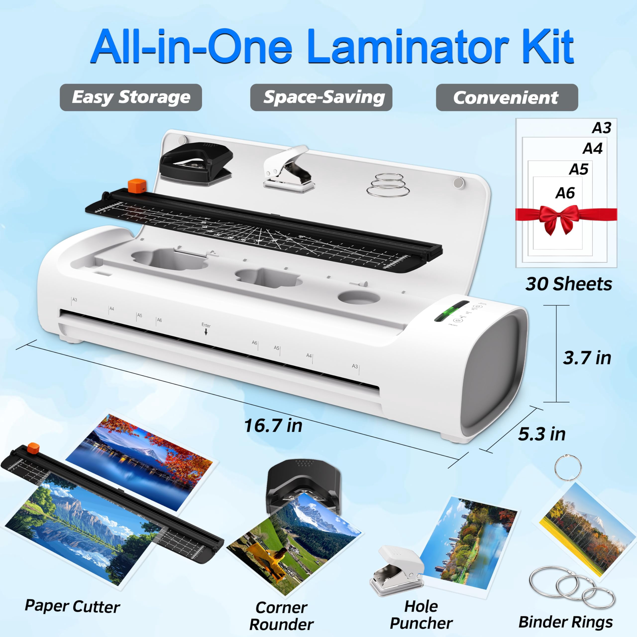 13 Inch Laminator Machine with 30 Laminating Sheets, A3 11-in-1 Hot & Cold Thermal Laminator for Teachers, 60S Fast Warm-Up, 450mm/min, Never-Jam Design Laminate Machine for Home, Office, School