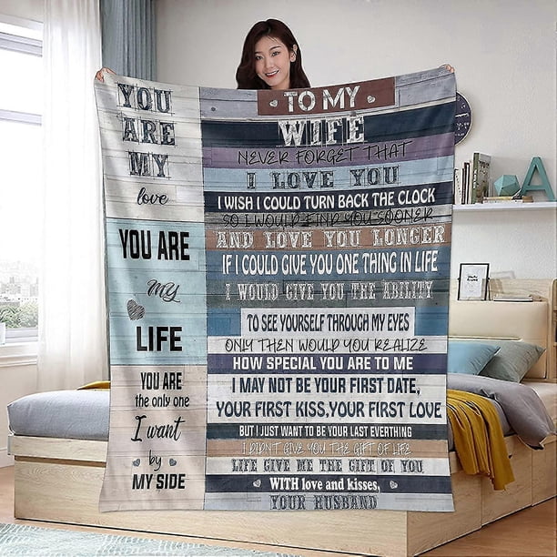 Manta de regalo para mi esposa, regalo de San Valentín para mi esposa, manta de lujo para cama (130 x 152 cm)