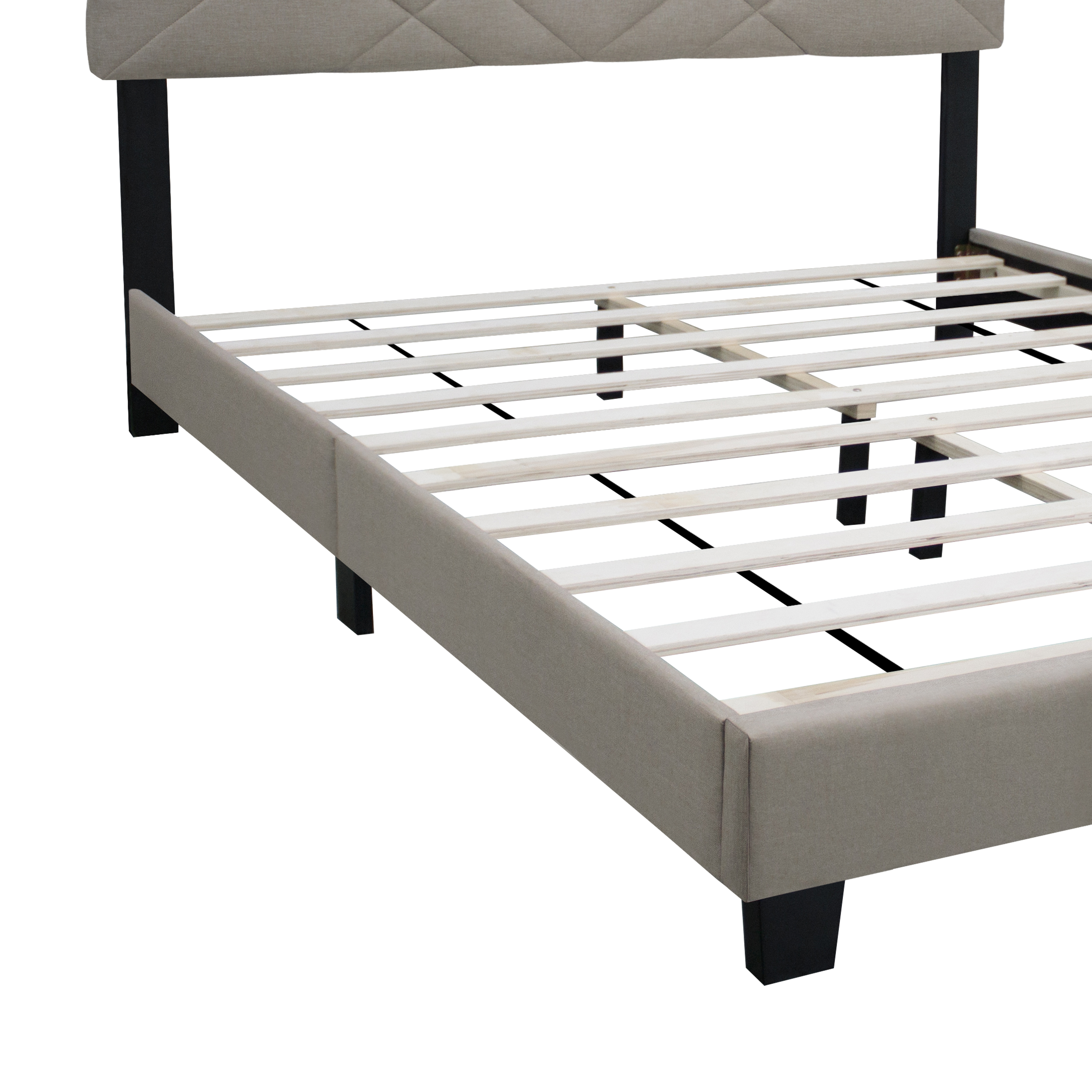 Euroco Upholstered Queen Size Platform Bed, Adjustable Headboard, Beige
