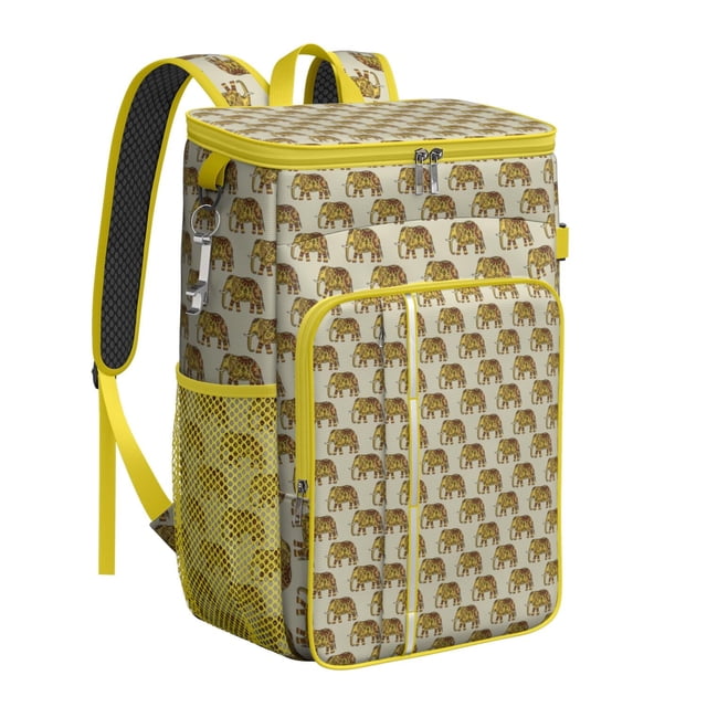 Boho Chic Pattern Cooler Backpack – Leakproof Insulated Bag with Elephant & Ethnic Style for Outdoor Adventures, Work, and Travel