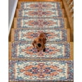thumbnail image 2 of Boho Orange Blue Stair Treads for Wooden Steps Indoor Runner Rug Carpet, Boho Vintage Geometric Art Ethnic 7 Pieces Peel and Stick Staircase Step Treads Covers Washable Throw Door Mats, 30"x8", 2 of 5
