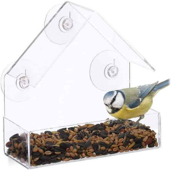 Window Birdhouse, Wild Bird Feeder, 3 Suction Cups, Feeding Station with Roof, HWD: 15 x 15 x 7 cm, Transparent