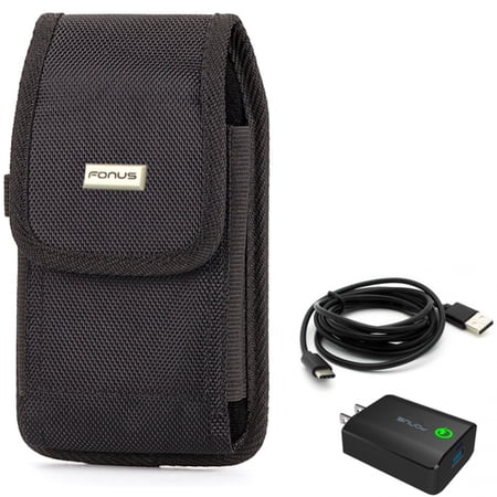 Home Charger & Case Belt Clip for Samsung Galaxy S24 Ultra/Plus - 18W Fast 6ft USB Cable Type-C Turbo Charge, Rugged Holster Canvas Cover for Galaxy S24 Ultra/Plus
