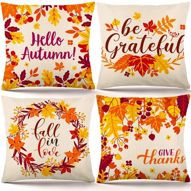 JoyX Fall Pillow Covers 18×18 Inch Set of 4 Autumn Fall