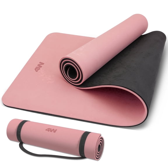 4W 10mm Thick Pink Yoga Mat- TPE Non-Slip Exercise Mats with Strap for Home Workout/Pilatesfor Women Men72"×26"(Pink Black)