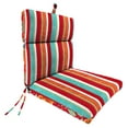 thumbnail image 4 of Jordan Manufacturing 44" x 22" Frawley Saxony Multicolor Stripe and Avianna Saxony Red Floral Reversible Rectangular Outdoor Chair Cushion with Ties and Hanger Loop, 4 of 12