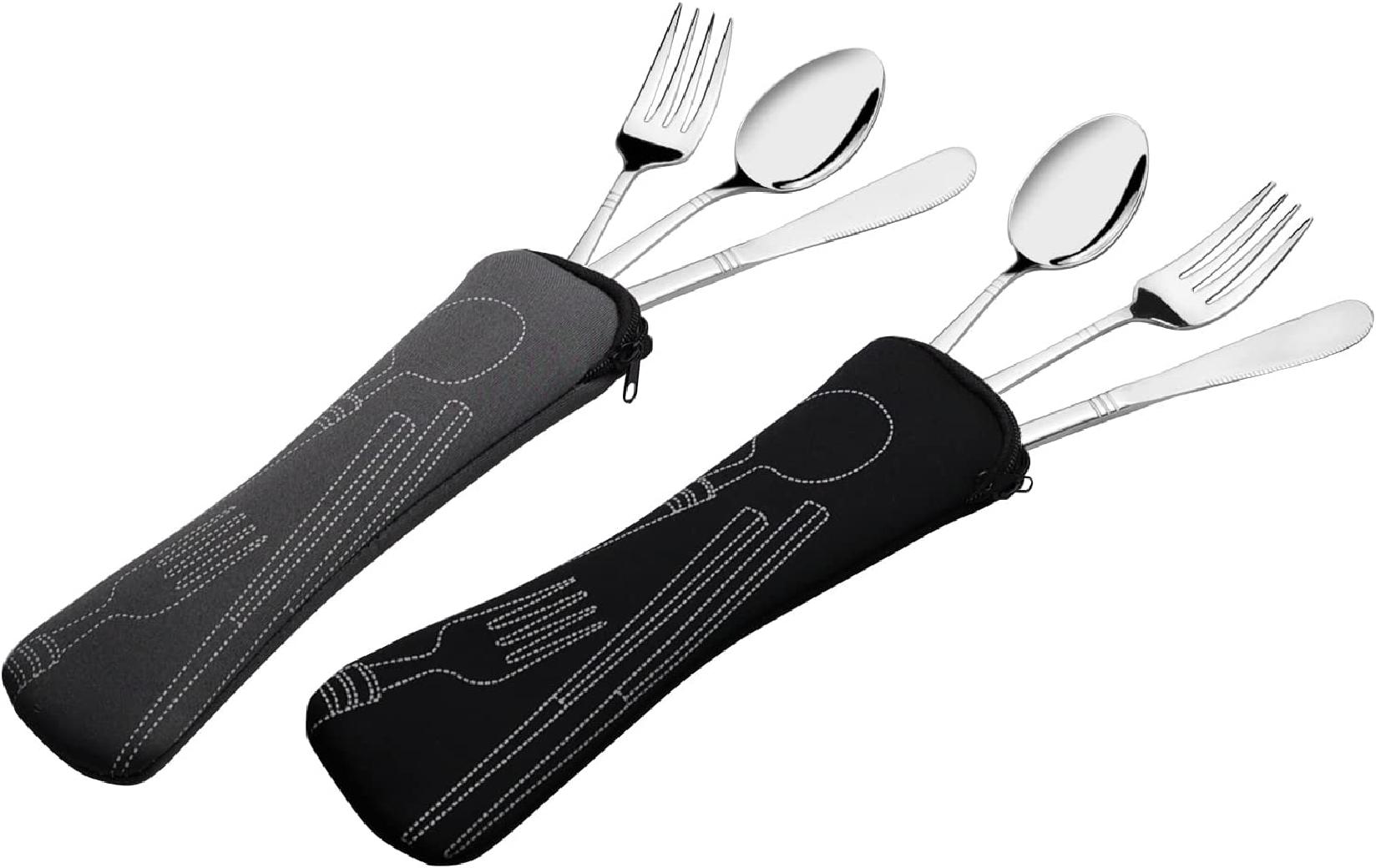 6 Piece Travel Camp Picnic Cutlery Set, Stainless Steel Knife Fork