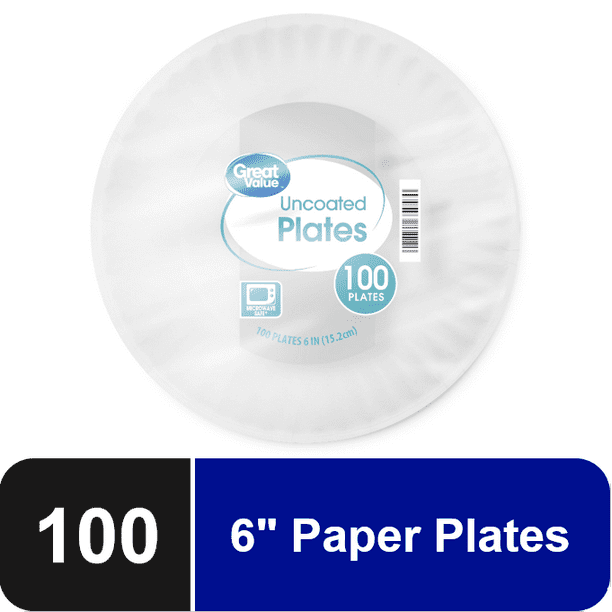 Great Value Uncoated Disposable Paper Plates 6in 100ct Walmart Com