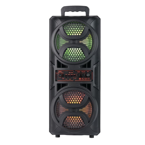 Toytexx Portable Bluetooth Party Speaker with Dual 6.5-Inch Subwoofers, RGB LED Lights, FM Radio, TWS Pairing, USB/TF/AUX Inputs & Microphone Included, Black