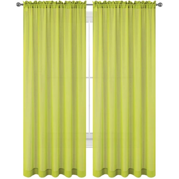 Lime Green Drape/Panels/Scarves/Treatment Beautiful Sheer Voile Window Elegance Curtains Scarf for Bedroom & Kitchen Fully Stitched and Hemmed 84 inch size, Set of 2