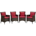 thumbnail image 1 of Modway Conduit Outdoor Patio Wicker Rattan Dining Armchair Set of 4 in Brown Red, 1 of 3