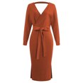 thumbnail image 4 of Bigersell Nightt Dresses for Women Summer Female V-Neck Long Sleeve Midi Wrap Dress Style D-66 Tennis Dress Plus Size Summer Dresses , Coffee XXL, 4 of 7
