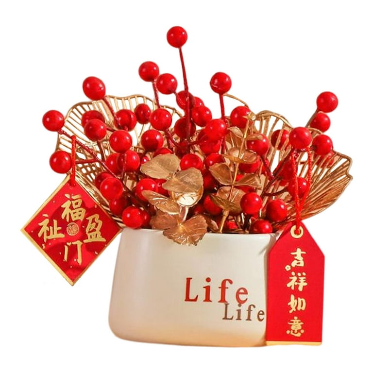 Artificial Spring Festival Centerpiece Decoration, Potted Red Picks for  Home Office Chinese New Year Decor , Style D 