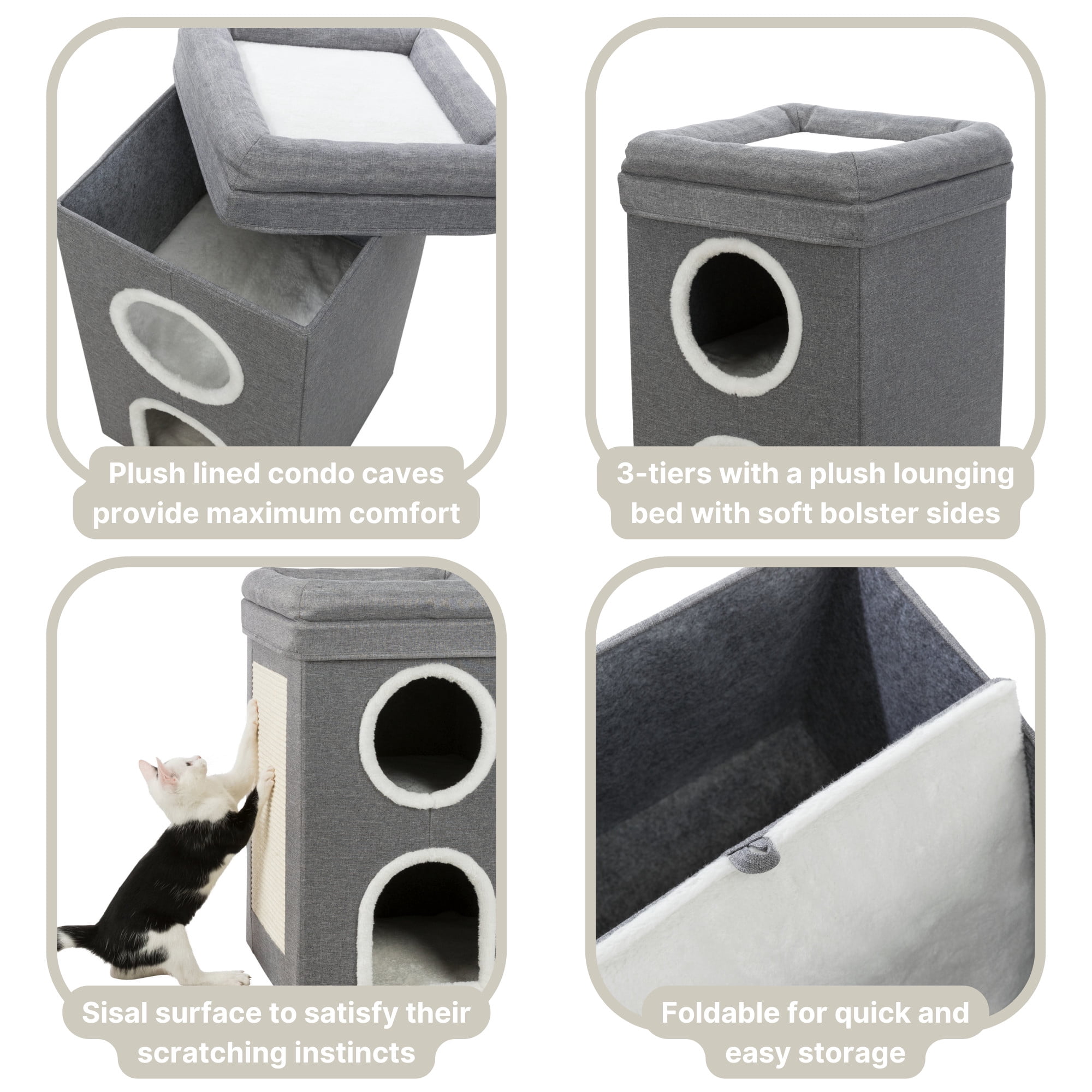TRIXIE Saul 25" Cat Tower, 2-Story Cat Condo, Sisal Cat Scratcher, Cat Cube, Gray