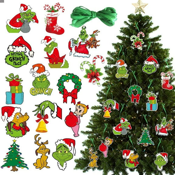 15Pcs Christmas Tree Ornament Set, Green Christmas Tree Ornaments, Printed Cardstock Holiday Christmas Decorations,Indoor Christmas Decorations