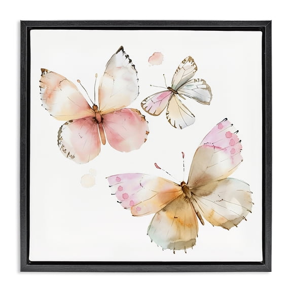 Stupell Industries Cottage Pink Watercolor Butterfly Trio Black Floating Frame Canvas Art, 18 x 18, by Creative Studio