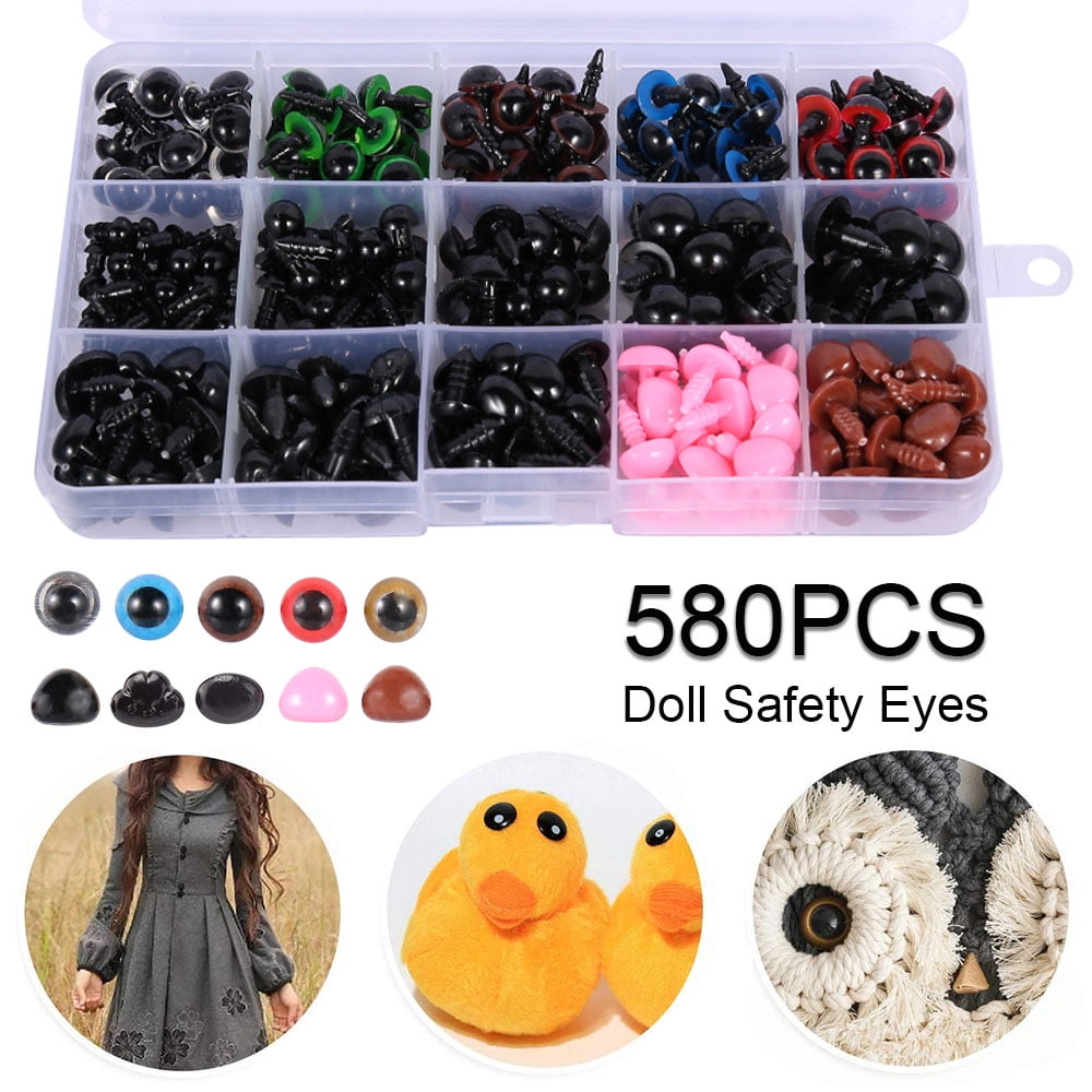 VERACT Safety Eyes and Noses, 462Pcs Black Plastic Stuffed Crochet Eyes with Washers for Crafts