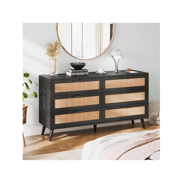 Cómoda de 6 Cajones Cómoda Moderna de Madera con Tiradores Dorados, Mesita de Noche para Armario para Sala de Estar o Dormitorio