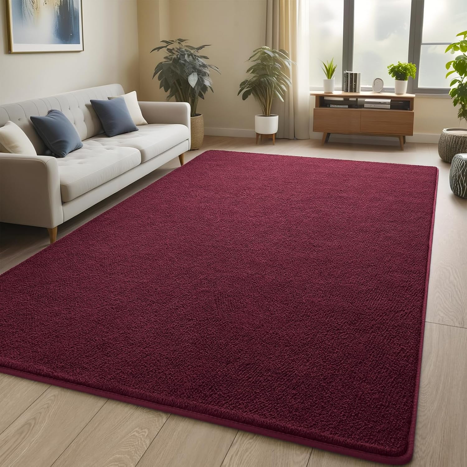 Arogan Soft Low Pile Rug Modern Area Rugs for Bedroom Living Room,Suitable for Boys Girls Teenagers and Adults with Super Soft Touch , Wine Red ,5'x 7'