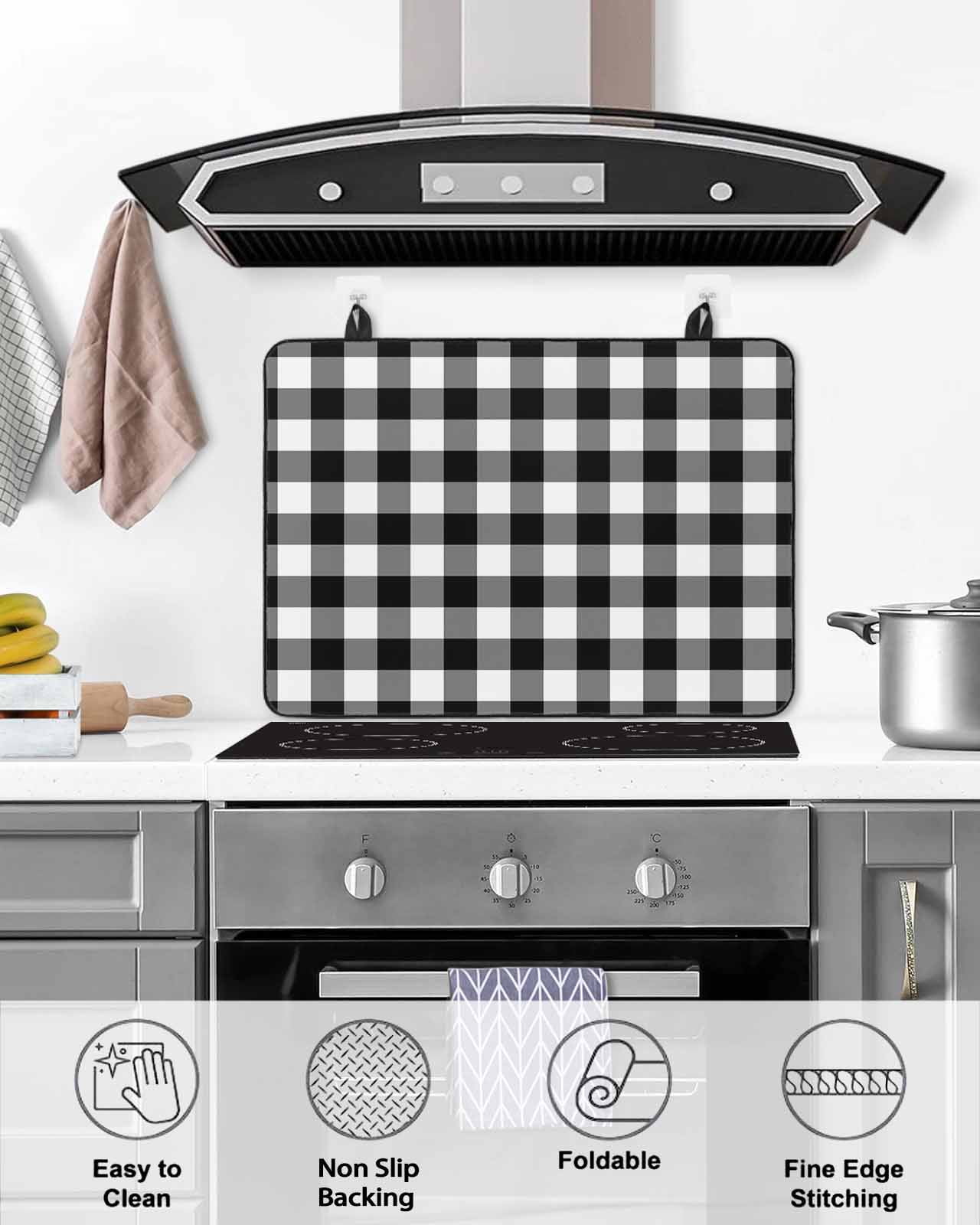 nqOlkjepod Large Induction Cooktop Protector Mat 24"x21", Black White Plaid Stove Top Covers for Electric Stove, Gradient Geometric Buffalo Checkered Stove Burner Cover Mats, Glass Top Stove Cover