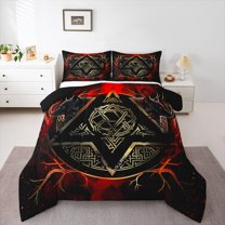 Manfeiwild Wild Wolf Full Size Comforter Sets,Retro Fantasy Theme Bedding Comforter Set,Red Gold Black Bedding Sets For Boys Kids,Ultra Soft Home Decor Reversible,3-Piece
