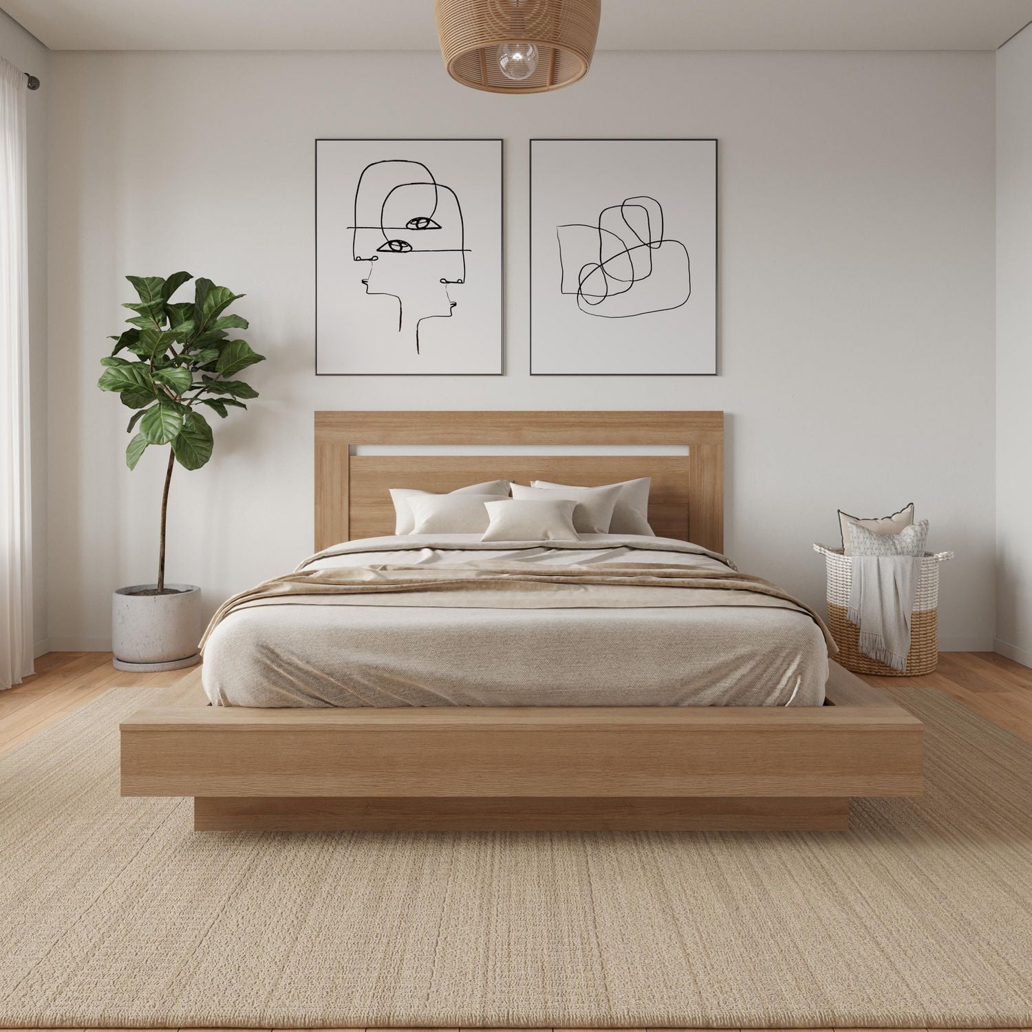 Lit plateforme Queen Size Byron avec tête de lit