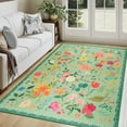 thumbnail image 2 of Wondo Boho Floral Vintage Non-Slip 8'x10' Area Rug - Machine Washable Low Pile Carpet for Living Room, Bedroom, Dining Room & Farmhouse Decor (Green), 2 of 8