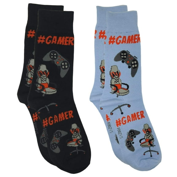 Foozys Mens Crew Socks | Late Night Party & Up to No Good Novelty Socks | 2 Pair (Gamer)