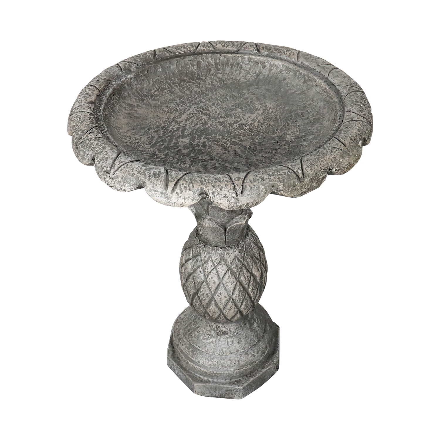 24.8" H Round Concrete Outdoor Bird Bath w/Pineapple Pedestal and Flower Bowl