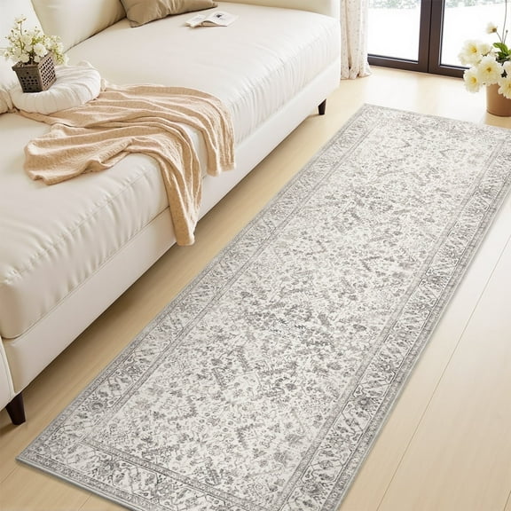 SIXHOME 2'x6' Runner Rug Machine Washable Runner Carpet Vintage Traditional Rug Runner for Bedroom Kitchen Entryway Indoor Soft Non Slip Runner Retro Home Decor Light Gray