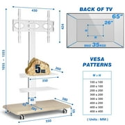 RTVR Swivel Rolling TV Stand Adjustable Mobile TV Cart for 26-65 inch Screens, Corner Floor Stand for Bedroom, Living Room, Home Office, White