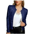 thumbnail image 2 of Womens Sequin Jacket Casual Long Sleeve Front Zip Party Bomber Blazer with Pockets, 2 of 7