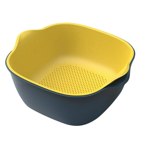 

Double Layers Drain Basket Fruit Vegatable Basket Practical Storage Basket Size L Dark Blue and Yellow