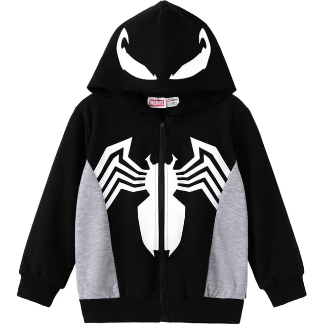 Sudadera con capucha Marvel Venom con cremallera para niños de 3 a 4 años, color negro