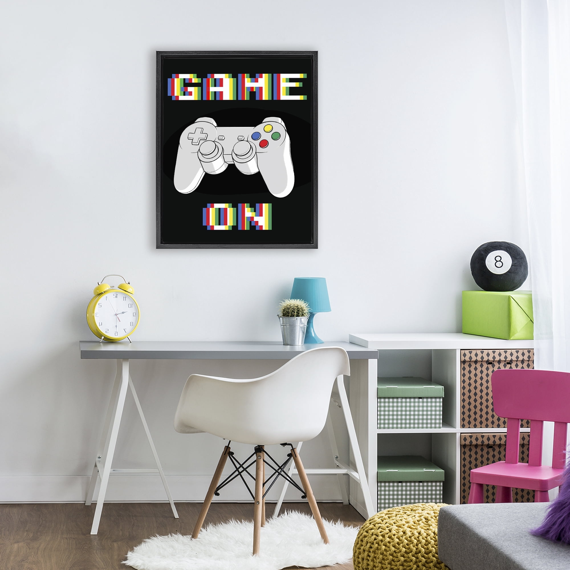 Stupell Industries Colorful Digital Game On Black Framed Floater Canvas Wall Art, design by Marcus Prime