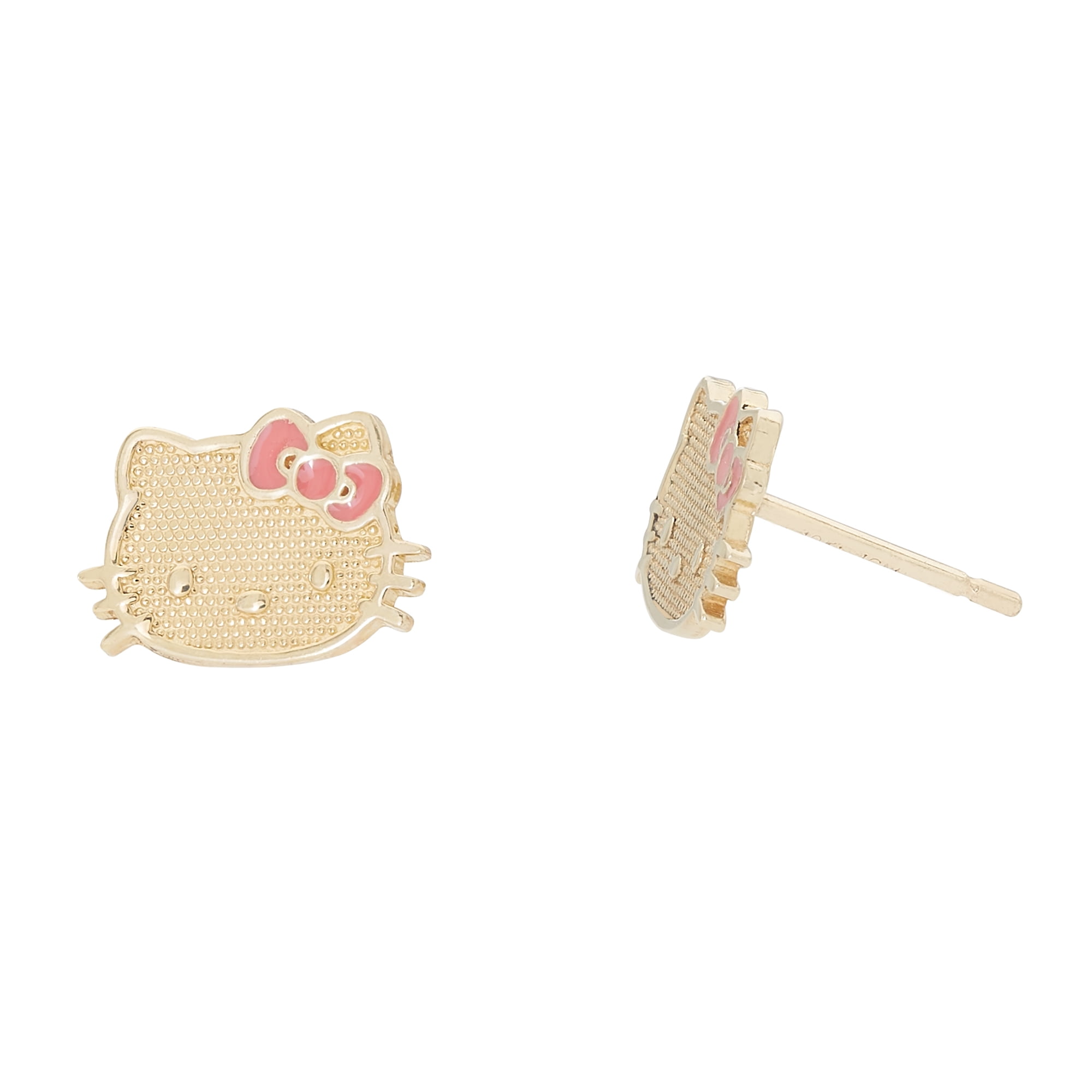 Hello Kitty Hello Kitty 10kt Yellow Gold with Pink Bow Stud Earrings