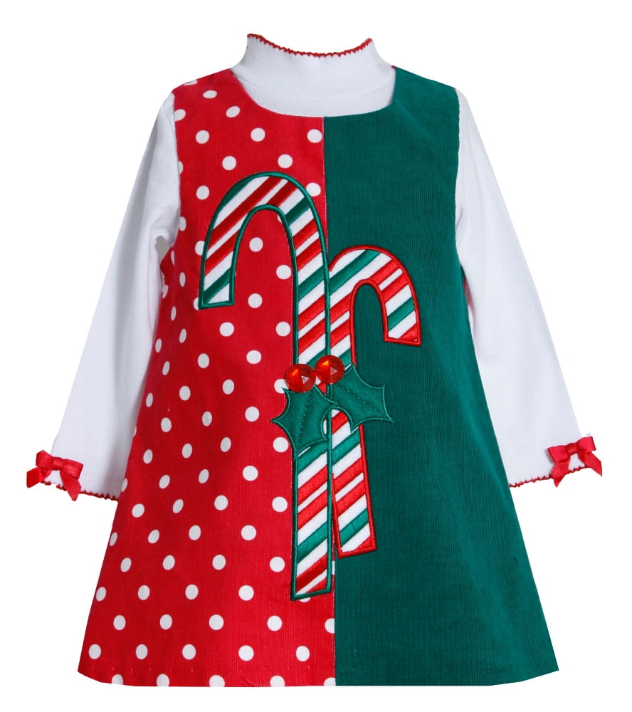 Bonnie Jean Candy Cane Mix Dot Jumper Dress Christmas Dress 2t Walmart Com Walmart Com