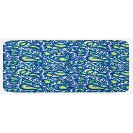 

Paisley Kitchen Mat Ocean Waves Like Design with Big and Small Raindrops Inspired Art Plush Decorative Kitchen Mat with Non Slip Backing 47 X 19 Blue and Green by Ambesonne
