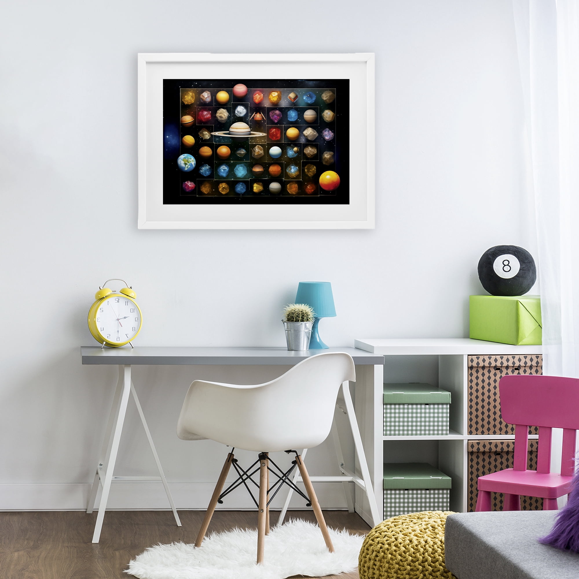 Stupell Industries Celestial Gems & Planets White Framed Print Under Glass, design by Ray Powers