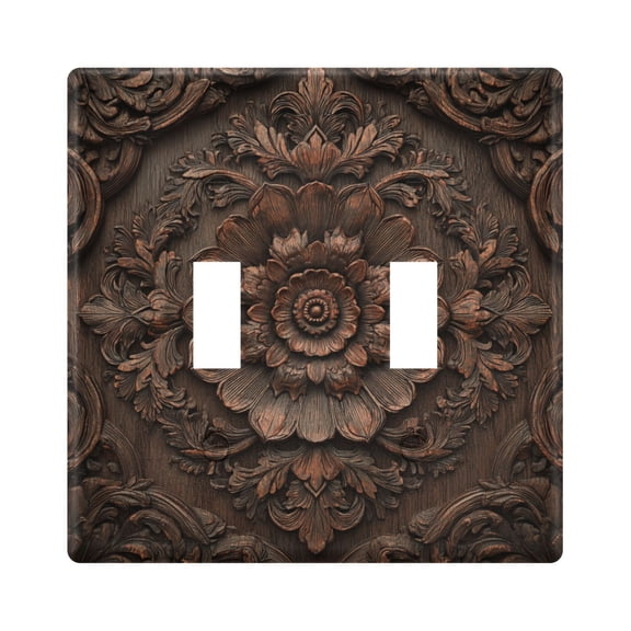2-Hole Switch Plate Cover Faceplates Covers Smooth Rounded Corners Wooden Carved Flower Pattern