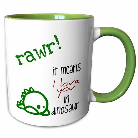 

3dRose Rawr. It means I love you in dinosaur. - Two Tone Green Mug 11-ounce