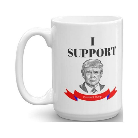 I Support President Trump Head Face Drinking Coffee & Tea Gift Mug Cup, Collectibles, Things, Stuff, Accessories, Products And Office Items For Pro Donald Trump & Supporter (15oz)