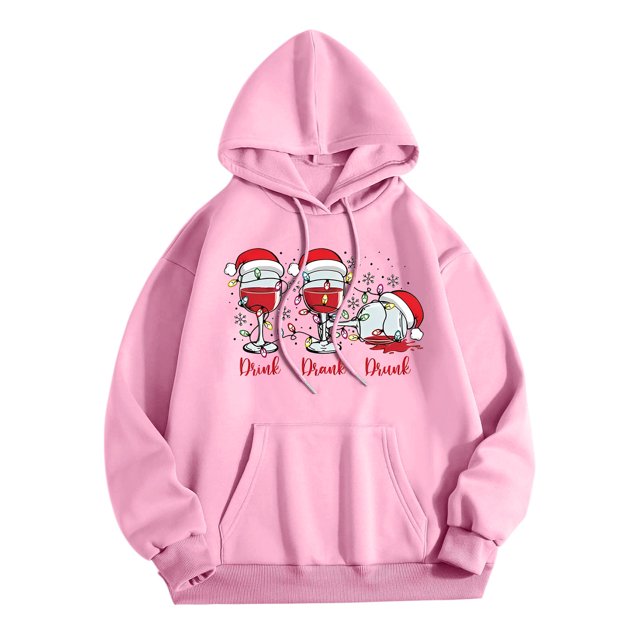 WEAIXIMIUNG Robe Sweat à Capuche pour Femmes, Décontractée, Col Rond, Poche, Chapeau de Noël Imprimé
