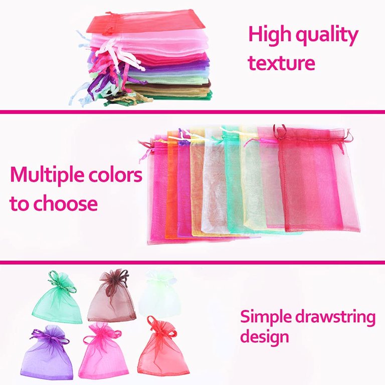 HRX Package 100pcs Snowflake Organza Gift Bags Christmas 4x6 inch, Small White Mesh Jewelry Pouches Little Drawstring Candy Bags