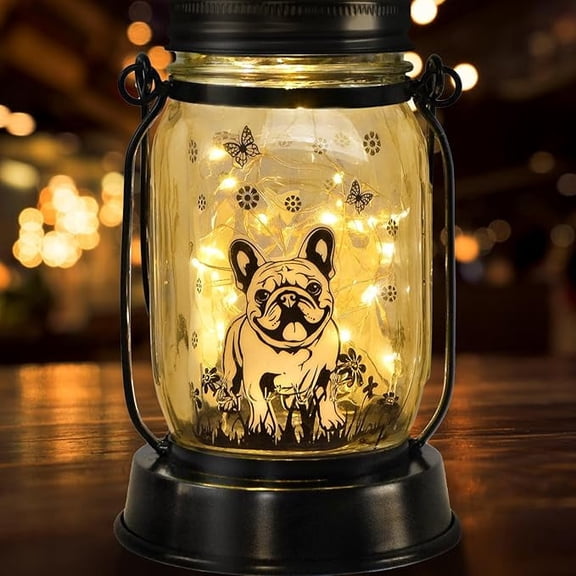 French Bulldog Gifts for Women/Men French Bulldog Solar Lanterns Dog Mom Birthday Dog Lovers Lantern Pet loss Pet Memorial Lights Solar Garden Decoration Outside for Yard, Backyard,Porch Torches