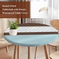 thumbnail image 4 of Blue Brown Morocco Round Tablecloth, Fitted Table Cover with Elastic for 36"-44" Round Tables, Geometric Stripes Aqua Stitching Table Cloth Outdoor Indoor Dinning Party Waterproof Tablecloths, 4 of 7